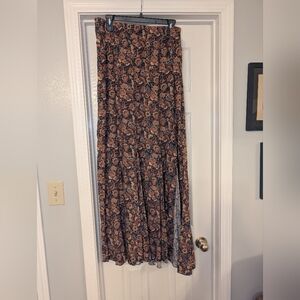 Idyllwind Navy and Brown Floral Paisley Tiered Maxi Skirt